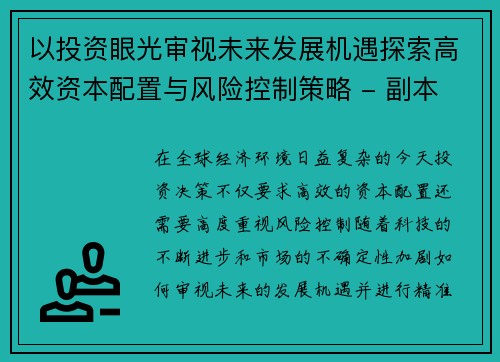 以投资眼光审视未来发展机遇探索高效资本配置与风险控制策略 - 副本